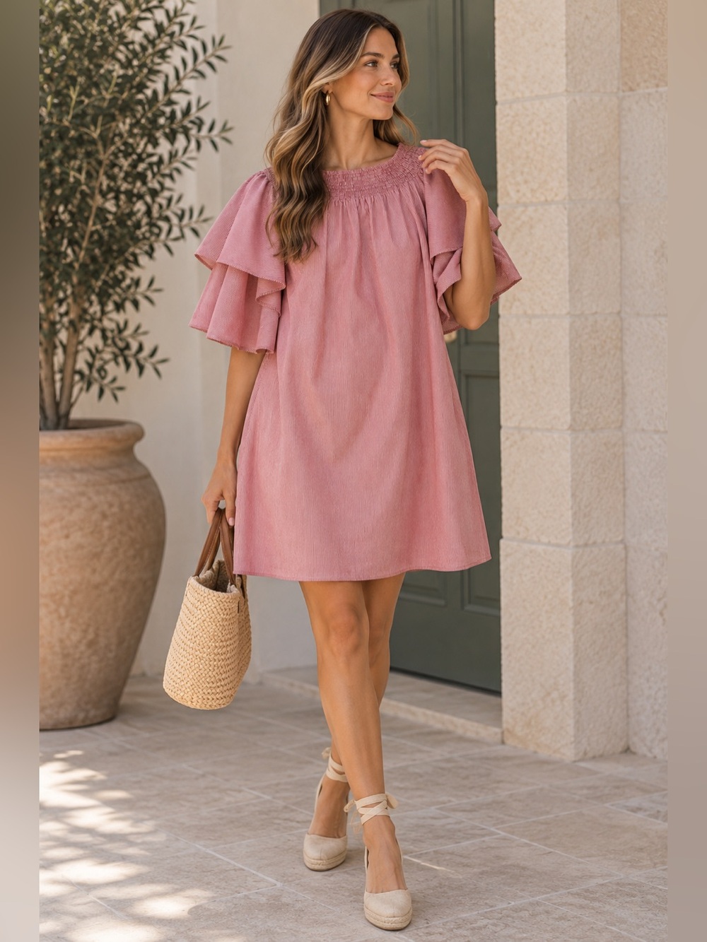 Soprano Blush Pink Off-Shoulder Ruffle Sleeve Top